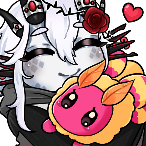 Annalise's Wyvern form hugging her Rosy Maple Moth mascot named Maple